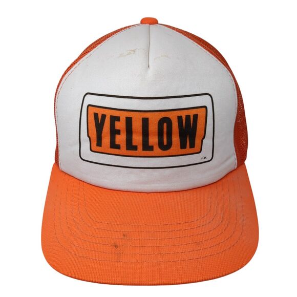Yellow Snapback Trucker Hat Orange OS Adjustable Mesh Back 6 Panel YoungAn - Picture 1 of 8